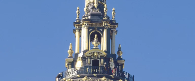 Close-up of restored exterior gilding on San Francisco City Hall done by John Canning & Co.