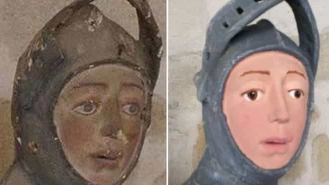 statue of st. george restoration before and after detail