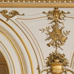 Close up of gilded decoration in the Cosmos Club ballroom.