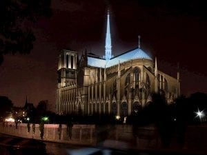 new notre dame concept art glass spire at night